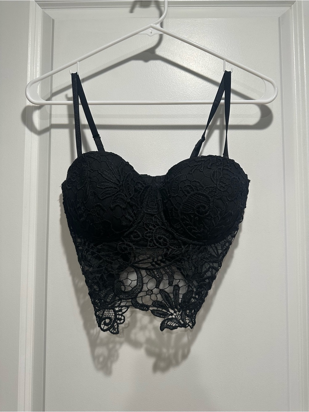 bebe Black Lace Longline Bustier Bra